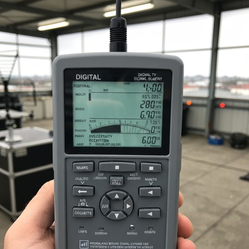 Testing TV signal quality during antenna repair in Perth