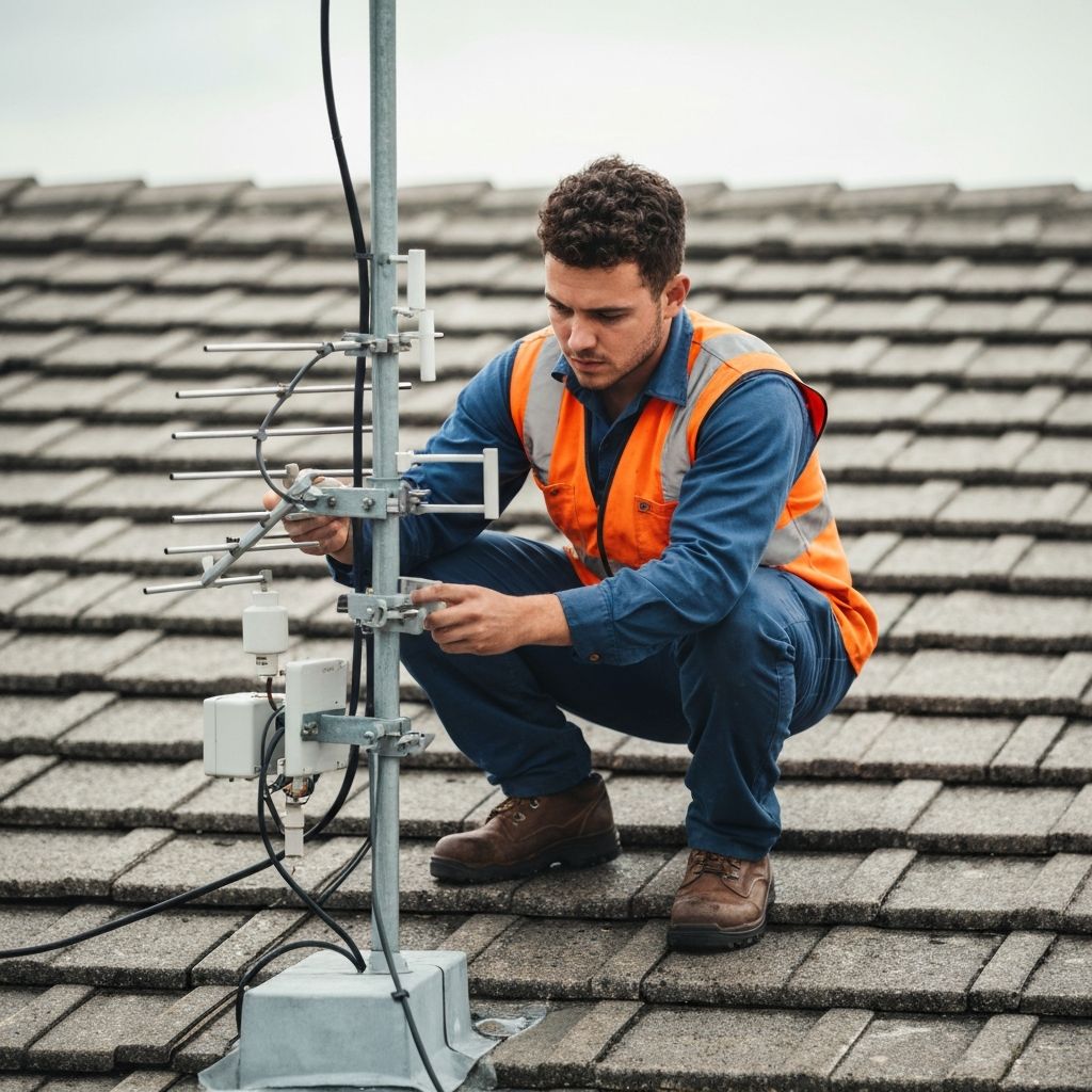 TV antenna repair on a Perth roof by Sky Signal WA